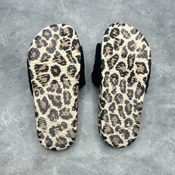NIB APL Athletic Propulsion Labs Black Shearling Leopard Slides Size 6 - Picture 8 of 13